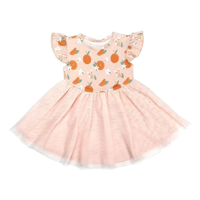 presale GSD1373 Orange Fruit Flower Pink Tulle Fly Sleeve Dress