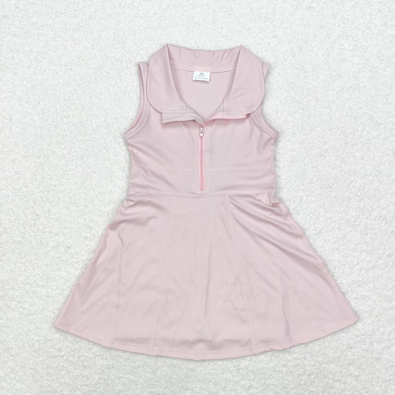 GSD1378 Solid Pink Zipper Yoga Wear Sleeveless Dress