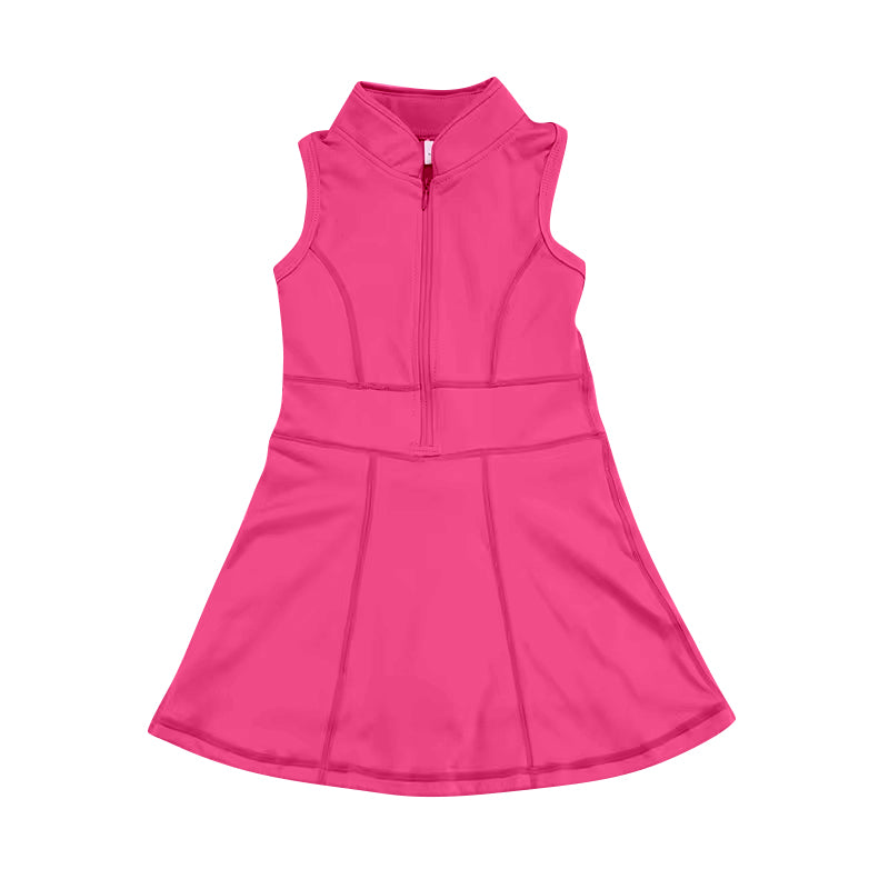 GSD1379 Solid Rose Red Zipper Yoga Wear Sleeveless Dress D 4.10