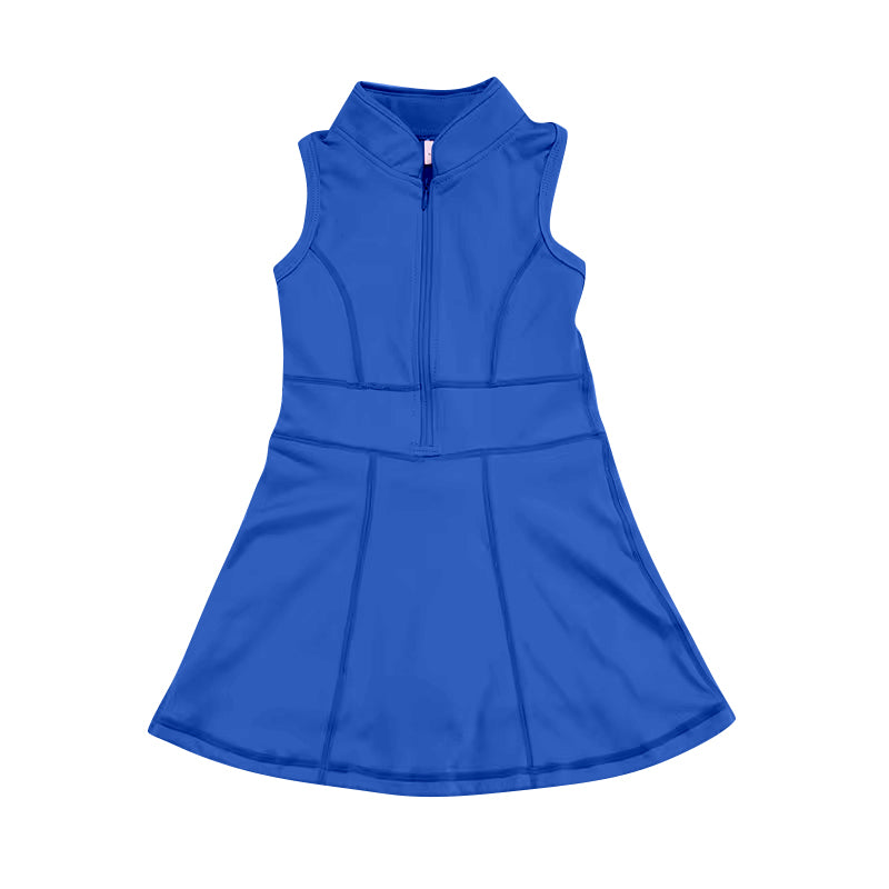 GSD1381 Baby Girls Solid Blue Zipper Yoga Wear Sleeveless Dress D 4.11