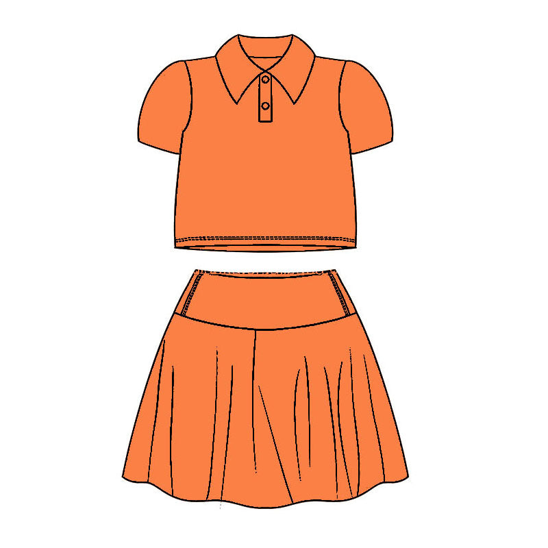 GSD1394 Solid Orange Short Sleeve Skirt Yoga Suit