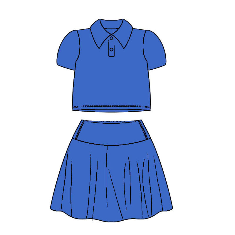 GSD1396 Solid blue short-sleeved skirt yoga suit