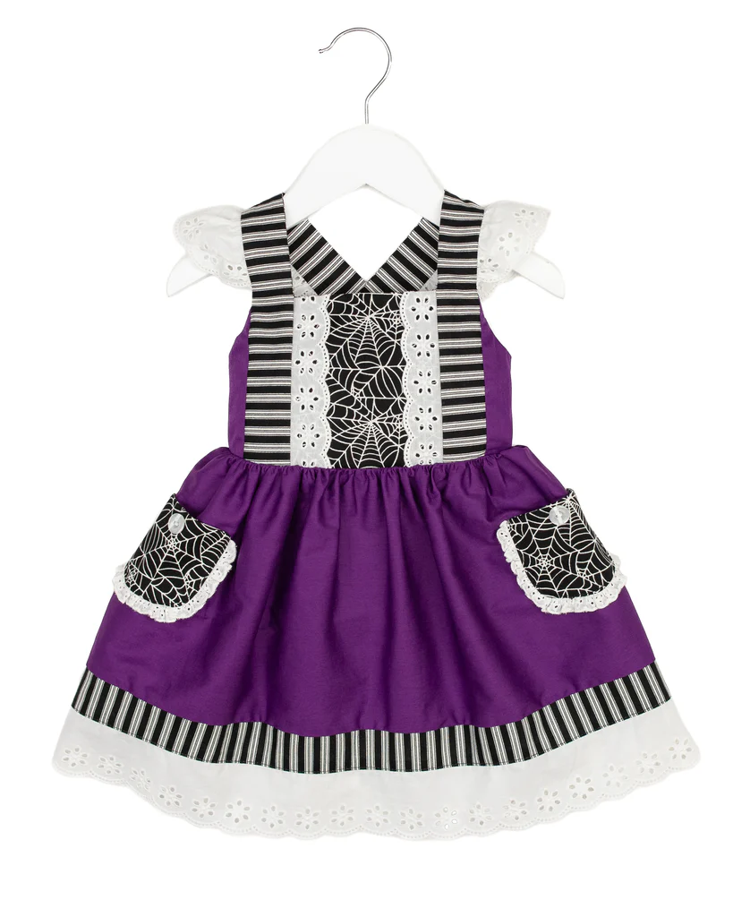 presale GSD1426 Halloween Spider Web Lace Pocket Purple Fly Sleeve Dress 2024 8.14