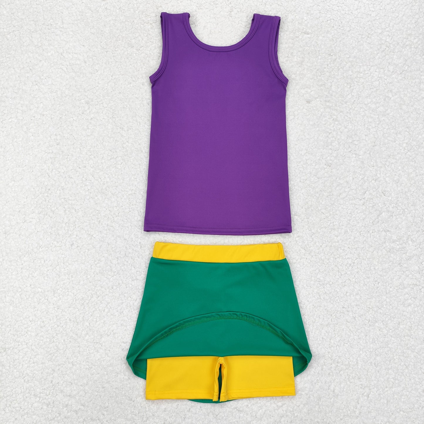 GSD1432 Solid purple sleeveless vest yellow green sports skirt suit