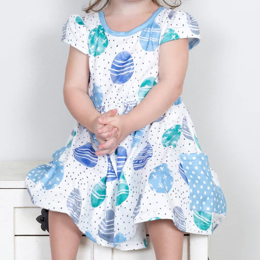 presale GSD1459 Easter Egg Polka Dot Blue Pocket White Short Sleeve Dress 2024 10.10