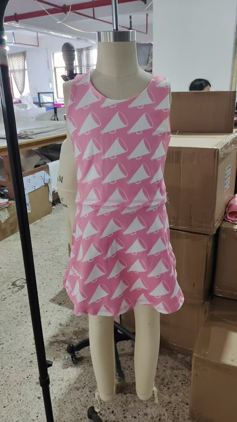 GSD1467 Baby Girls Megaphone Pink Sleeveless Pants Skirt Set D 4.12