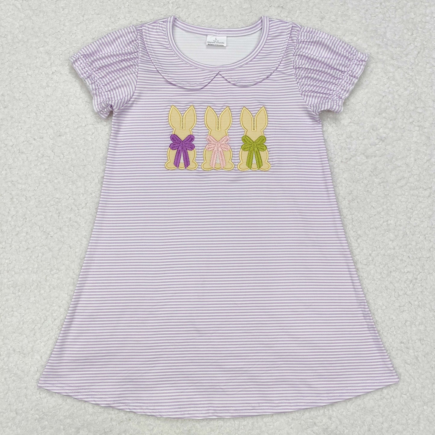 GSD1470 Bow Bunny Purple Striped Doll Collar Short Sleeve Dress