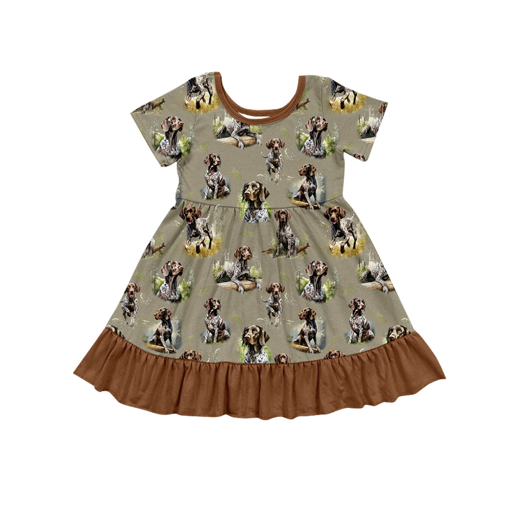 presale GSD1475 Puppy Brown Lace Gray Green Short Sleeve Dress 2024 10.17