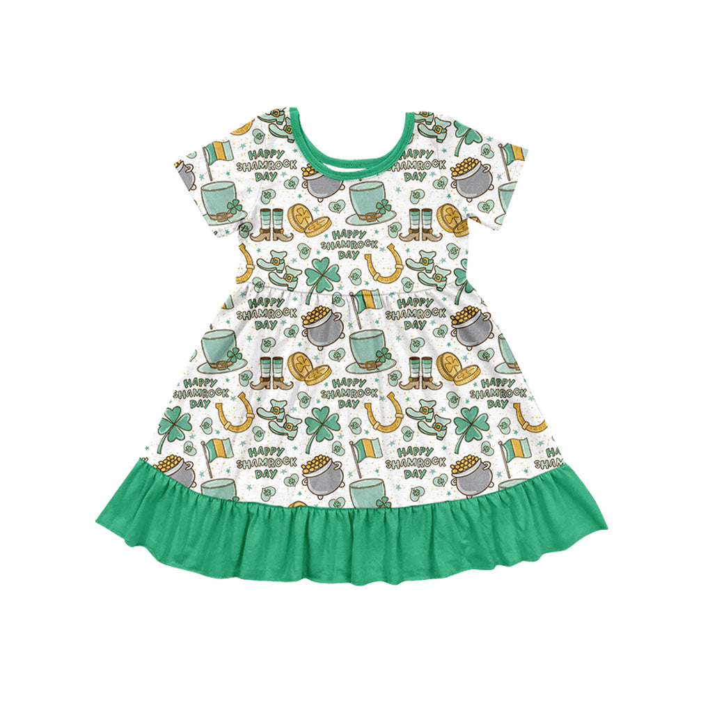 presale GSD1477 Green lace short-sleeved dress with four-leaf clover and gold coins 2024 10.17