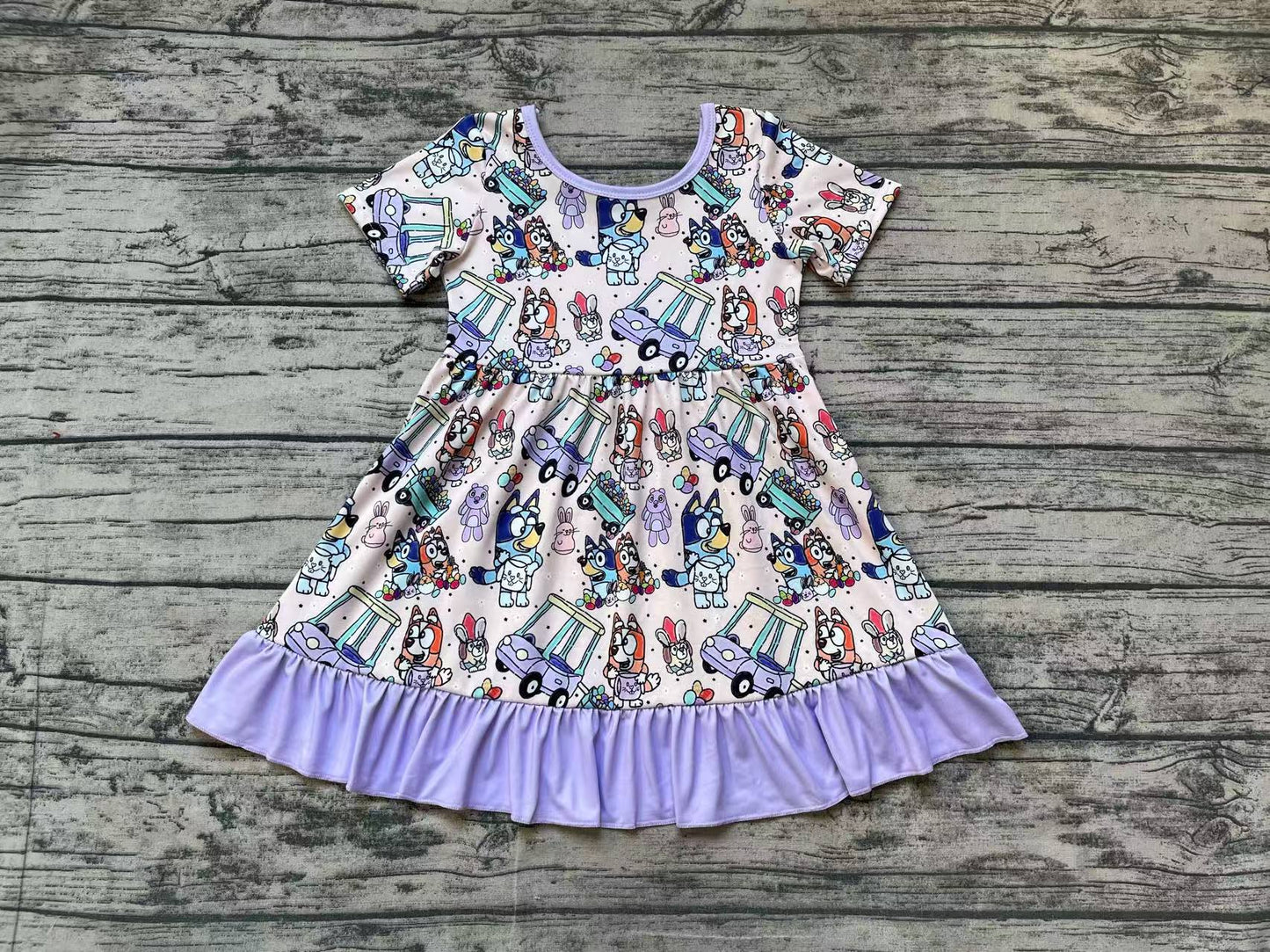 GSD1491 easter Car Purple Lace Short Sleeve Dress