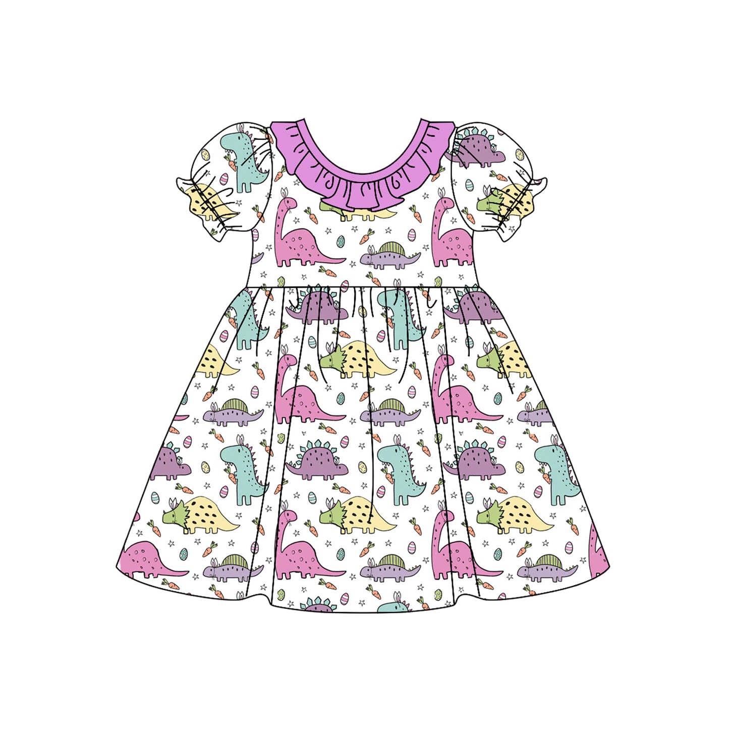 presale GSD1492 Easter Dinosaur Egg Carrot Purple Lace White Short Sleeve Dress 2024 10.21