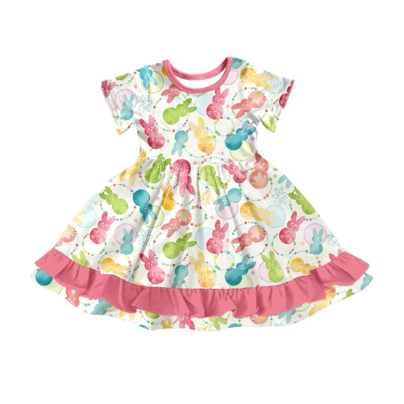 presale GSD1517 Easter Bunny Circle Pink Lace Short Sleeve Dress 2024 10.24