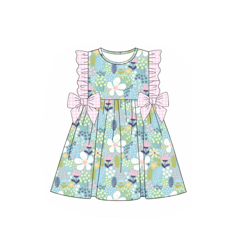 Presale GSD1528 Floral Pink Plaid Bowknot Sleeveless Dress 2024 10.26