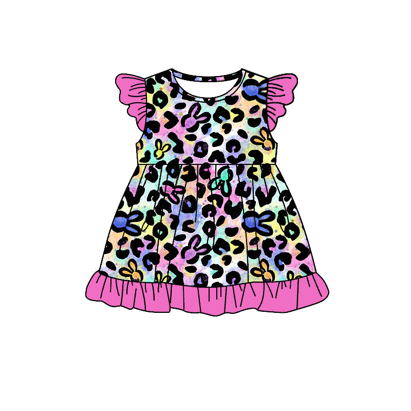 Presale GSD1535 Easter Bunny Leopard Print Rose Red Lace Fly Sleeve Dress 2024 10.29