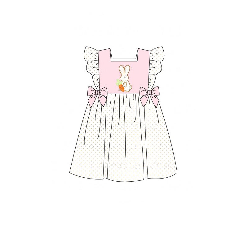 presale GSD1549 Easter Carrot Bunny Pink Bow Polka Dot Fly Sleeve Dress 2024 11.6