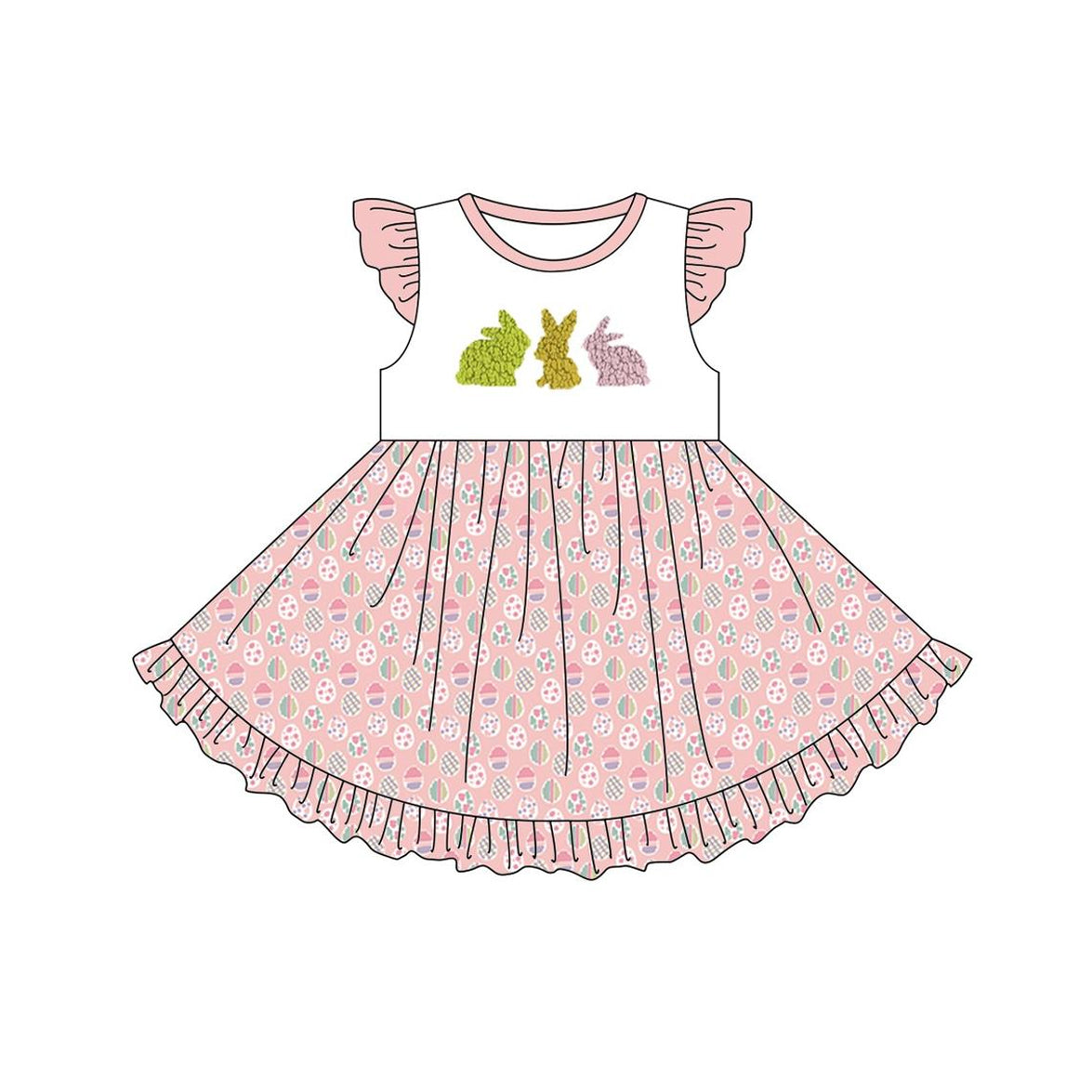 presale GSD1554 Easter Bunny Egg Pink and White Fly Sleeve Dress 2024 11.6