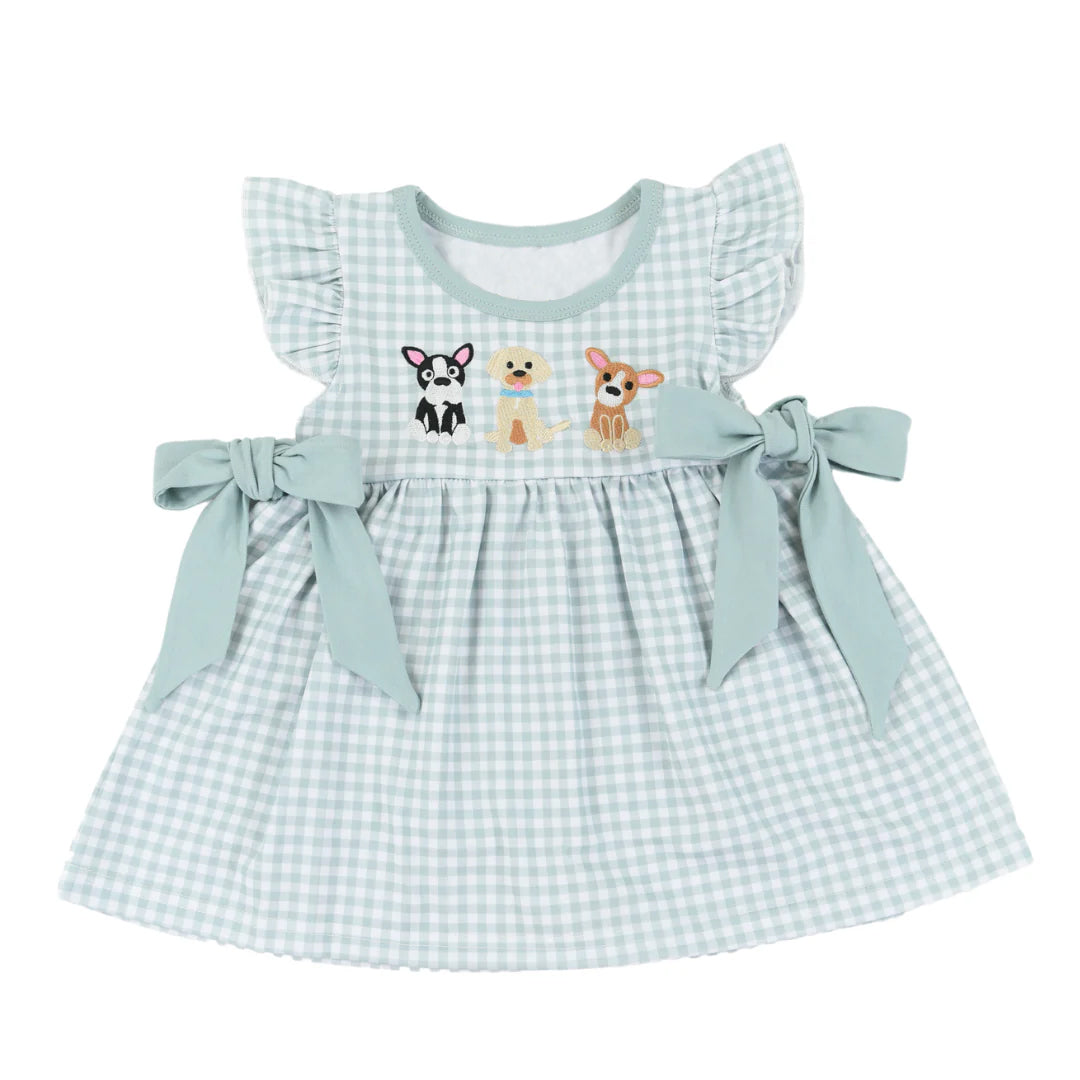 presale GSD1556 Puppy Blue Bow Plaid Fly Sleeve Dress 2024 11.6
