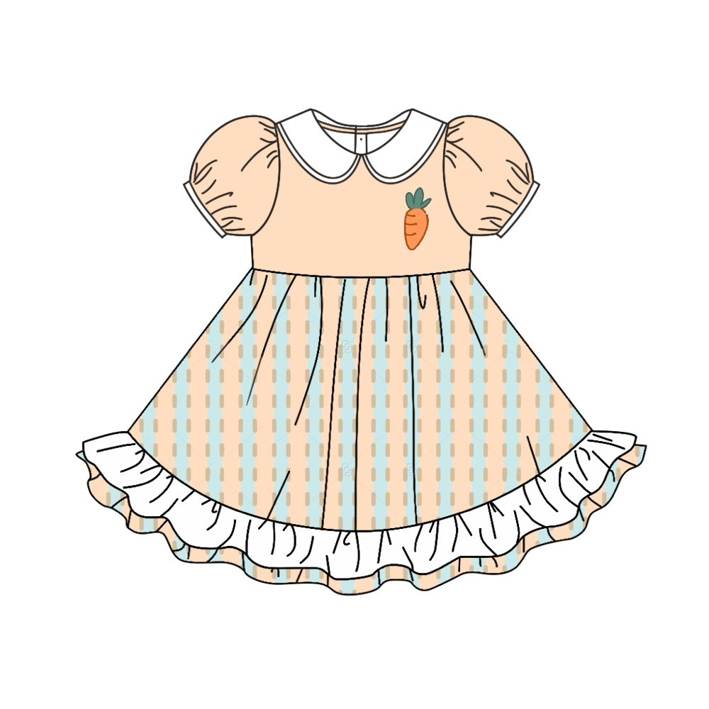 GSD1566 Easter Carrot Lace Doll Collar Striped Orange Short Sleeve Dress