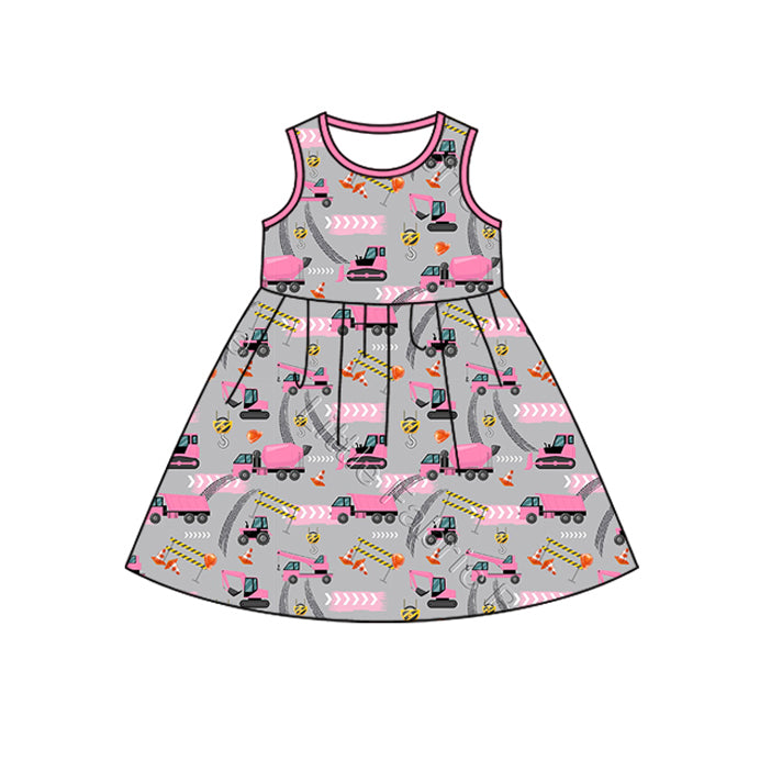 presale GSD1580 Construction truck pink and grey sleeveless dress 2024 11.13