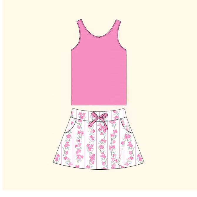 Presale GSD1597 Solid Pink Vest Flower Pants Skirt Set 2024 11.16