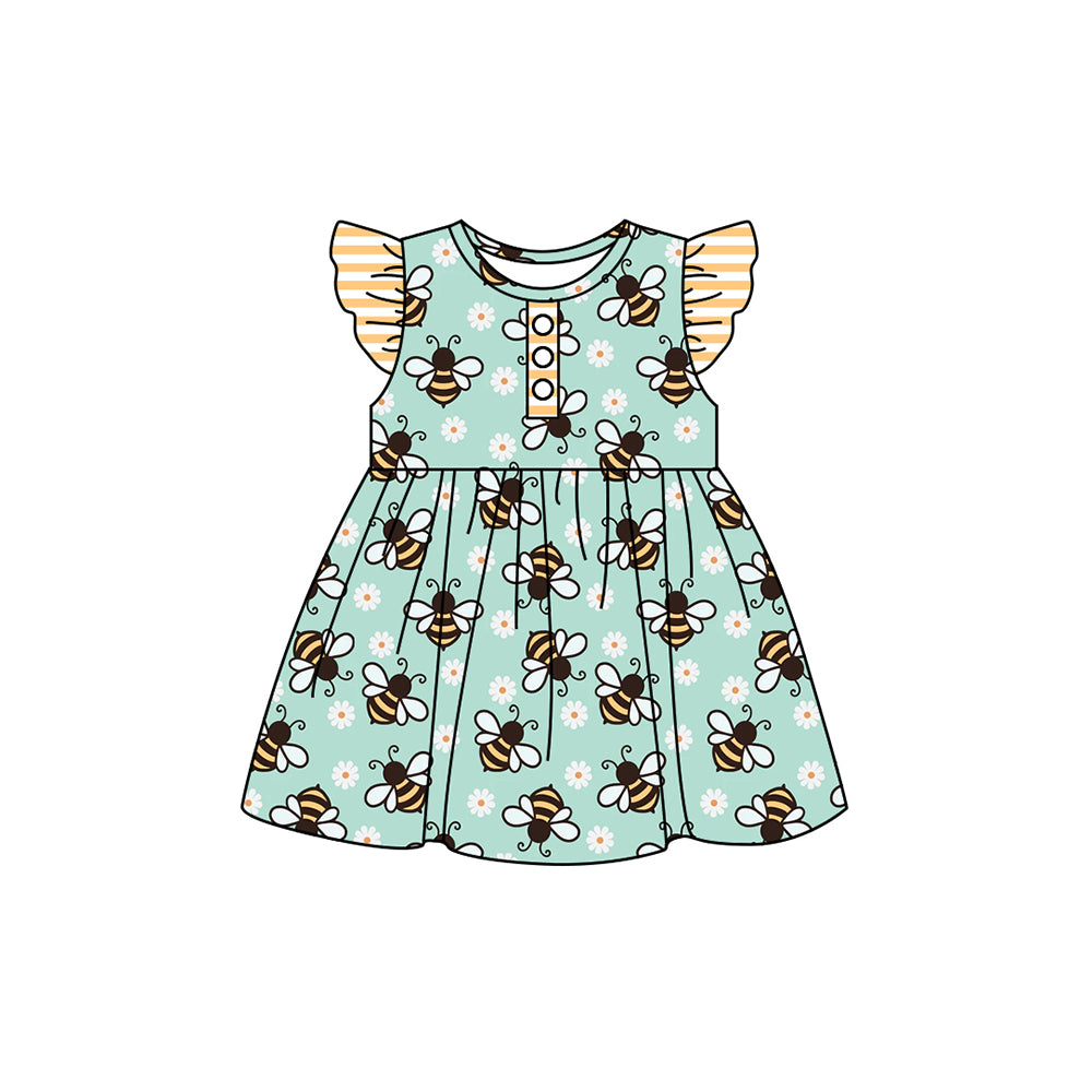 presale GSD1603 Flower Daisy Bee Teal Fly Sleeve Dress 2024 11.18