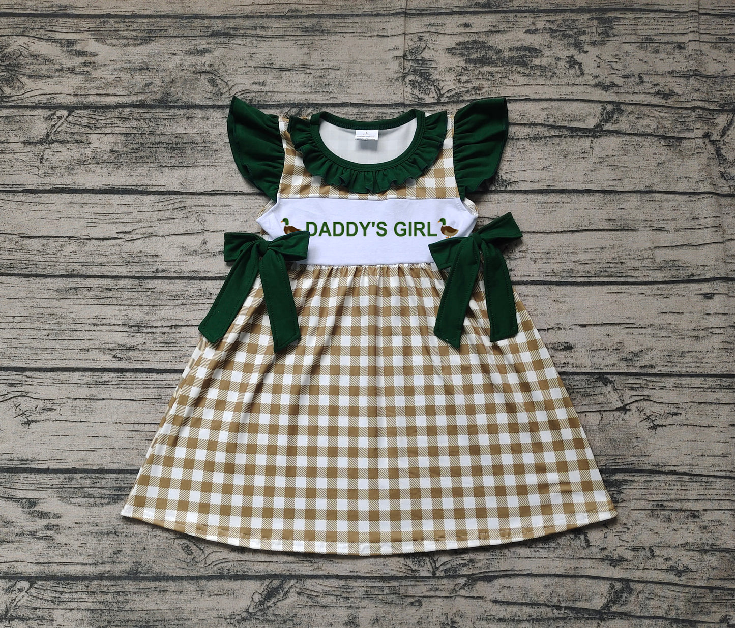 GSD1609 daddy's girl duck green lace butterfly plaid flying sleeve dress
