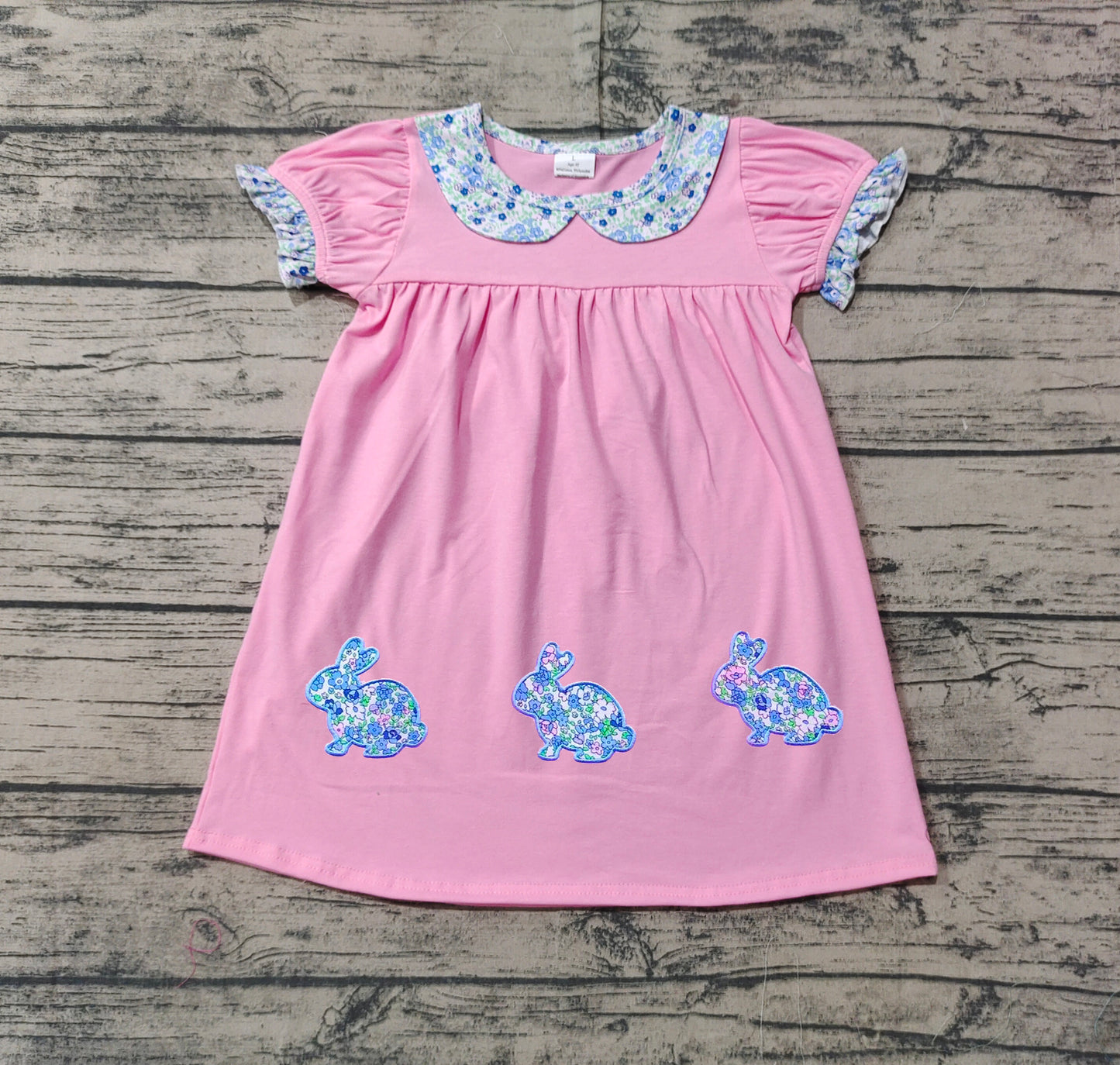 GSD1615 Pink short-sleeved dress with floral print and bunny collar