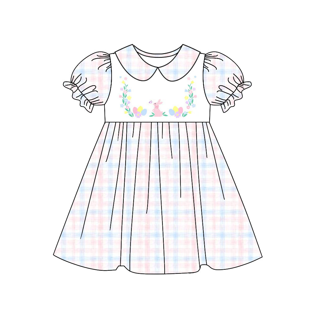presale GSD1626 Easter flower bunny egg pink and blue plaid doll collar short-sleeved dress 2024 11.25
