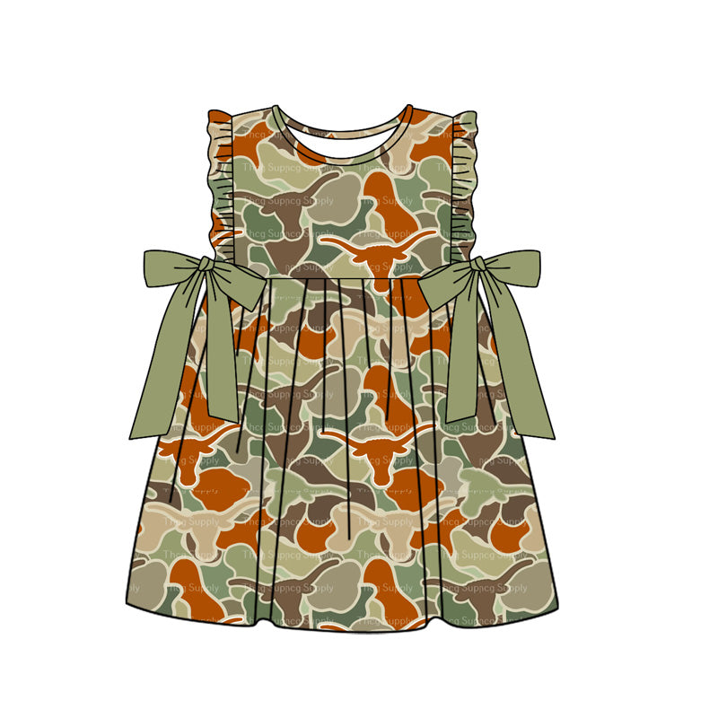 presale GSD1637 Alpine Bull Head Camouflage Green Bowknot Sleeveless Dress 2024 11.28