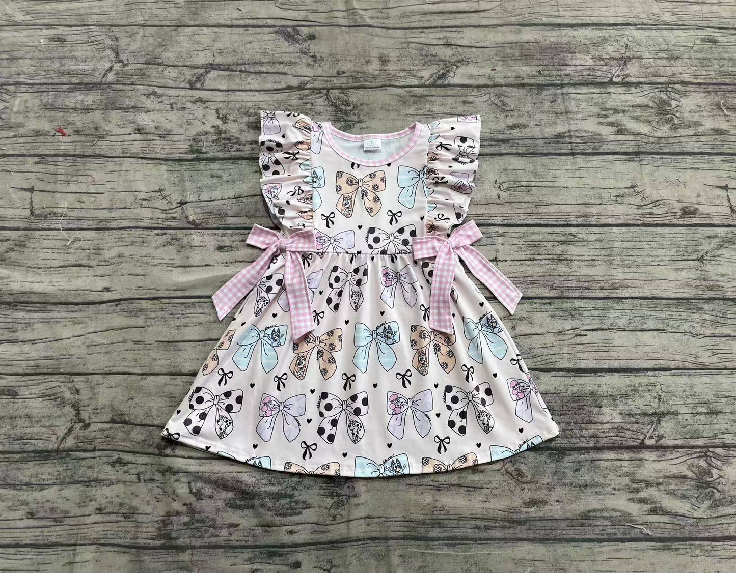 GSD1640 Baby Girls Pink Plaid Bow Pattern Fly Sleeve Dress D 4.12