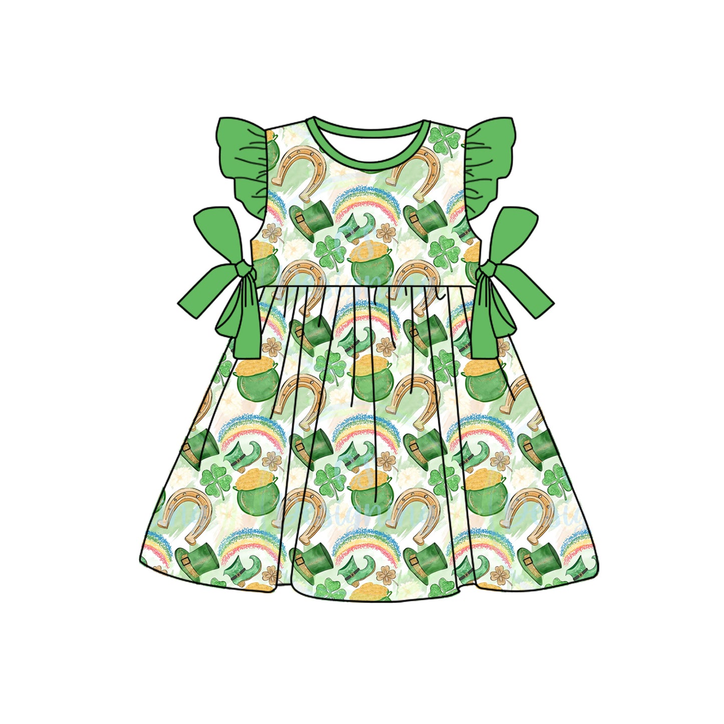 presale GSD1657 Four-leaf clover gold coin rainbow hat green bow flying sleeve dress 2024 12.4