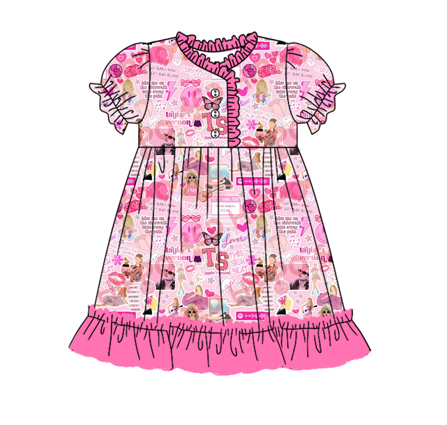 Custom Smiley Lightning Rose Red Lace Short Sleeve Dress D 5.20