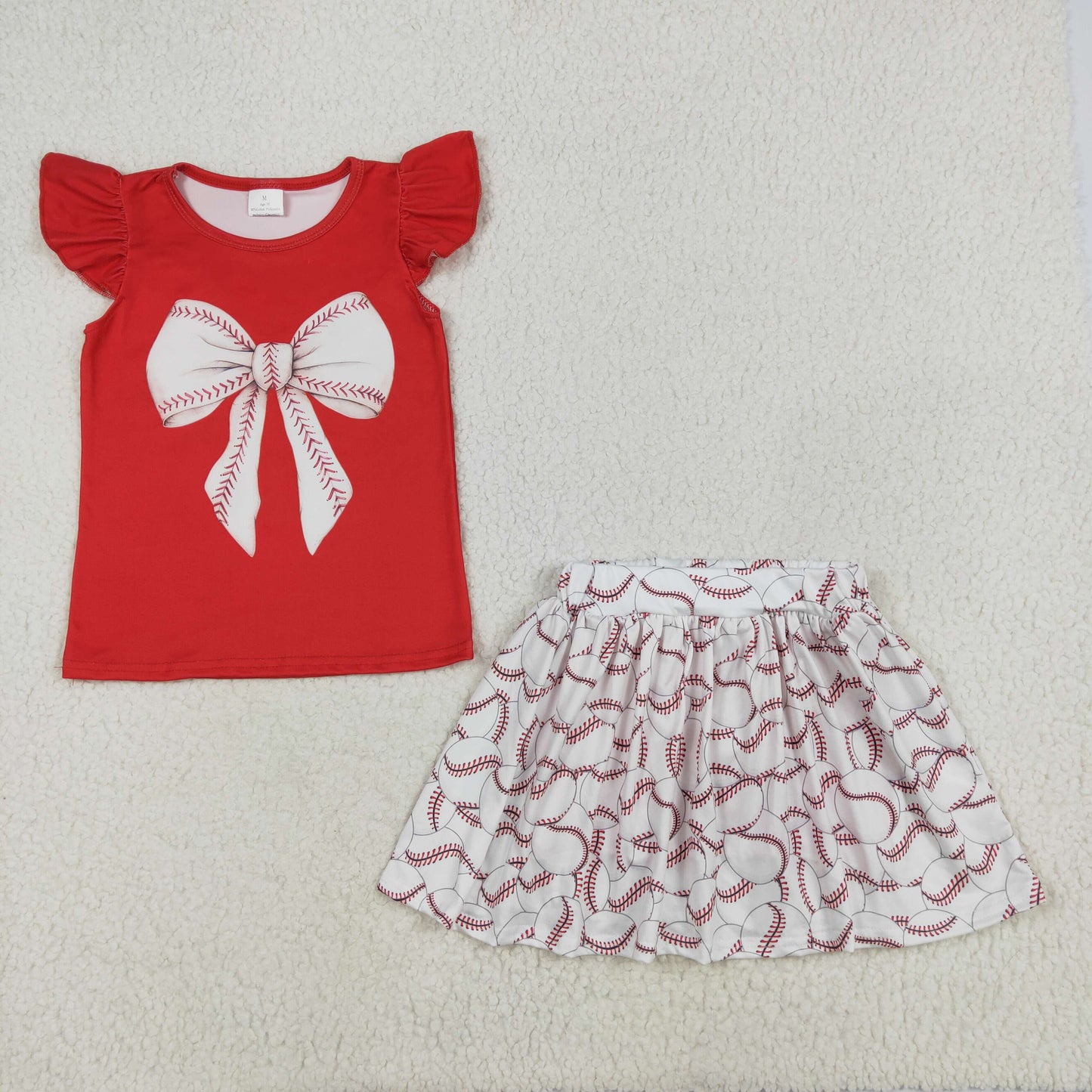 GSD1722 Baby Girls Red Bow Shirt Baseball Skirts Clothes Sets