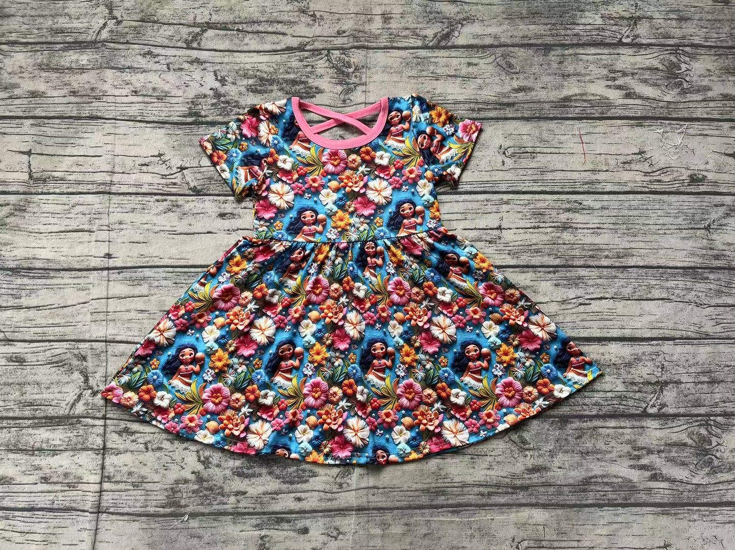 GSD1785 Baby Girls Island Flowers Knee Length Dresses D 3.10