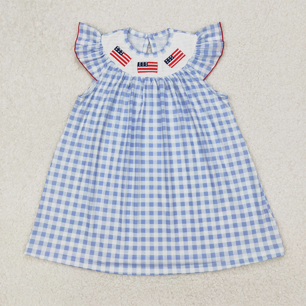 Match Smocked Baby Girls 4th Of July Flags Knee Length Dresses Romper D 3.24