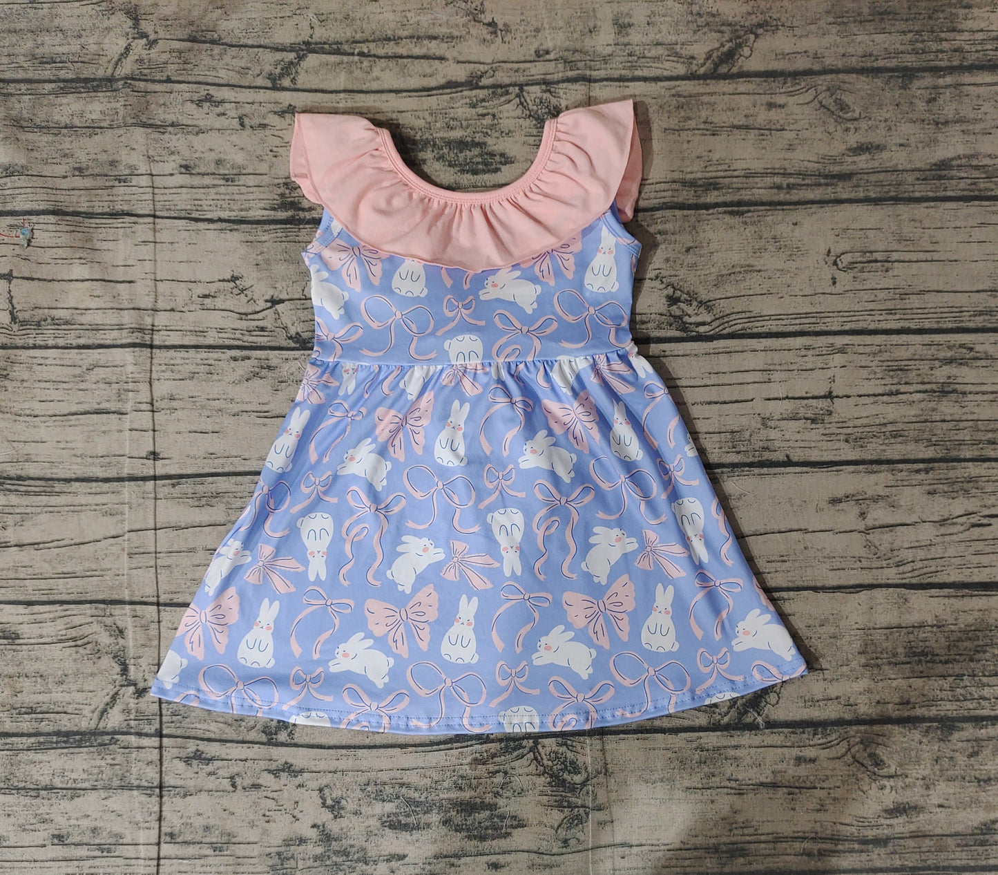 GSD1829 Baby Girls Easter Rabbits Bows Knee Length Dresses D 3.6