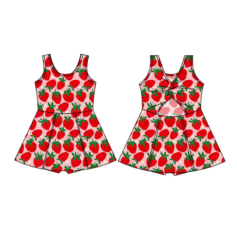 GSD1843 Baby Girls Red Strawberry Sleeveless Knee Length Dresses