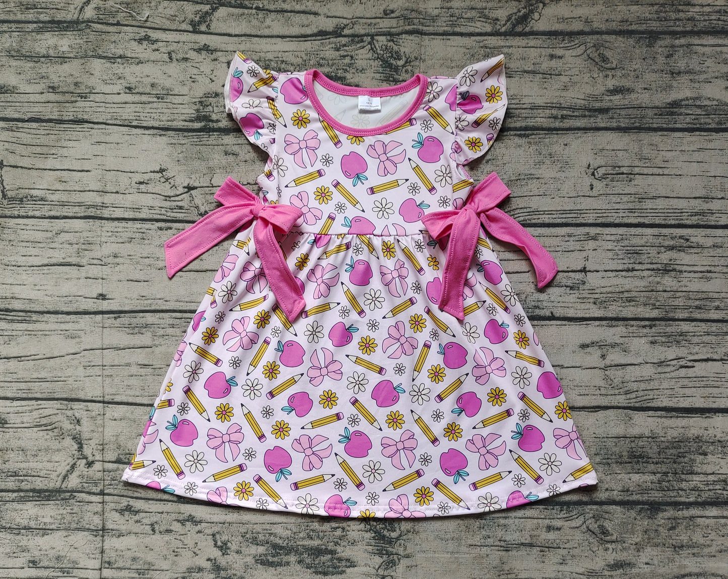 GSD1846 Baby Girls Back To School Apples Bows Knee Length Dresses D 3.13