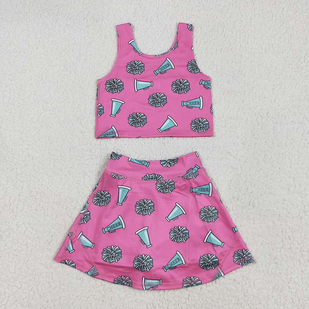 GSD1924 Baby Girls Pink Cheer Top Skort Yoga Sets D 5.8