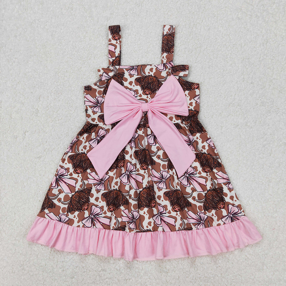 Match Baby Girls Bows Highland Cow Knee Length Dresses Romper D 3.15