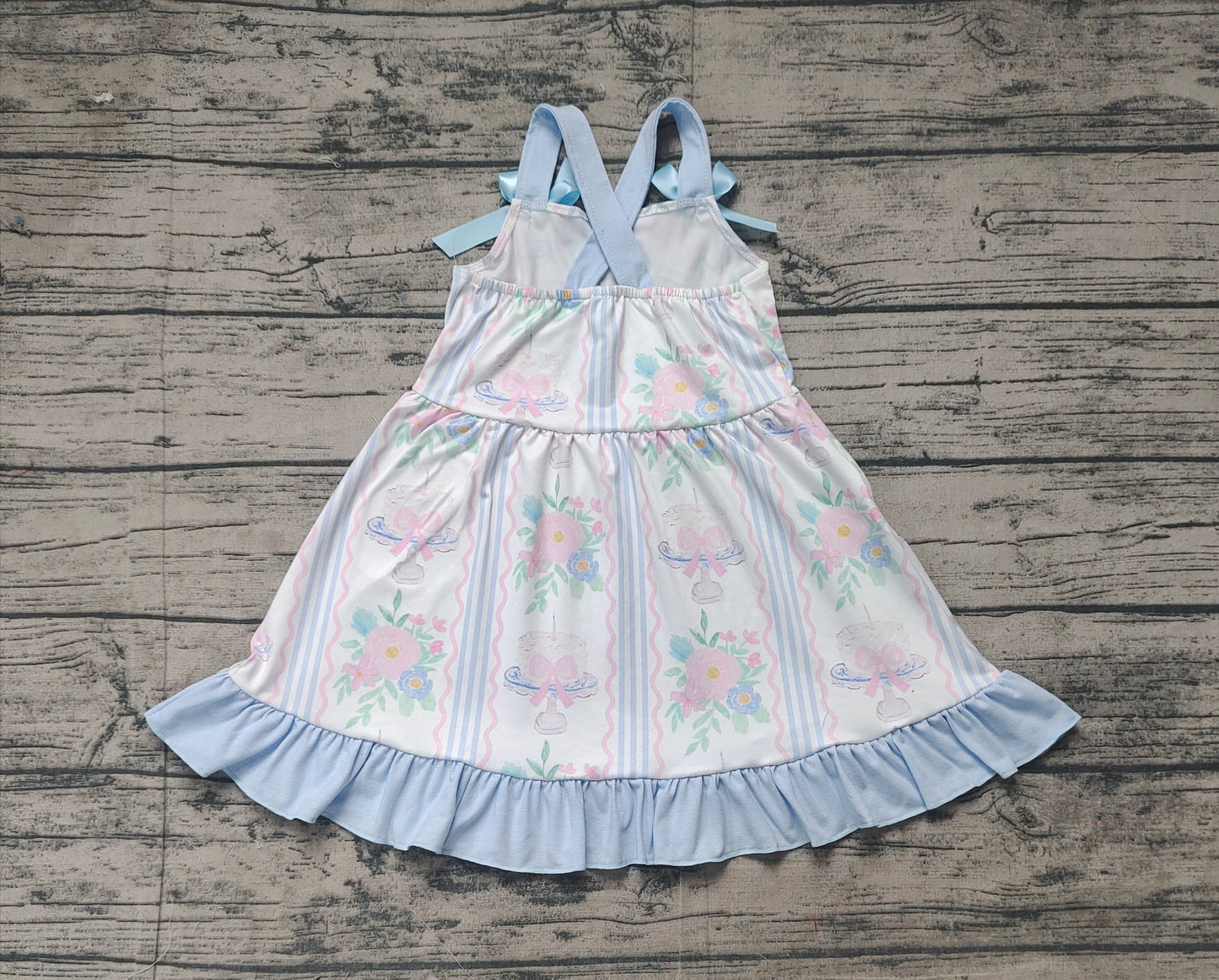 GSD1946 Baby Girls Flowers Cakes Straps Bows Knee Length Dresses D 3.10