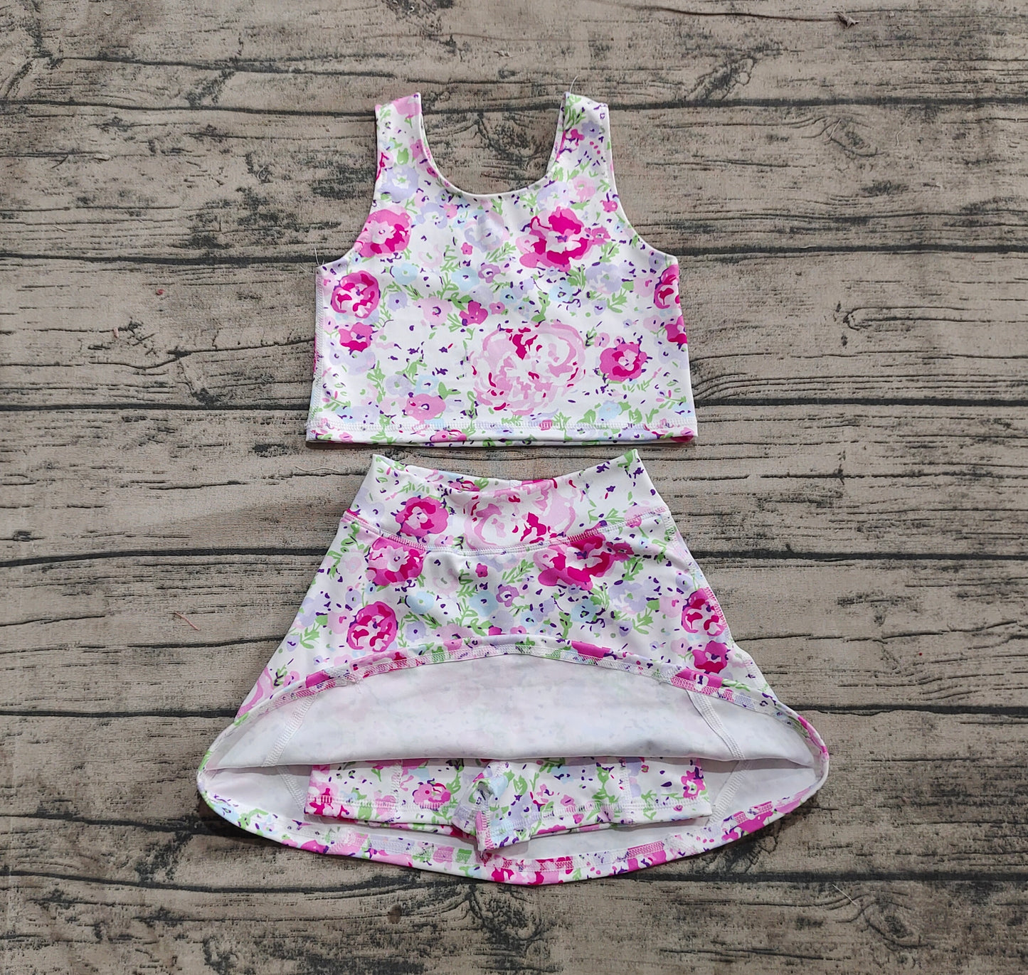 GSD1989 Baby Girls Pink Flowers Athletic Active Wear Top Shorts Skirts Clothes Sets D 4.1