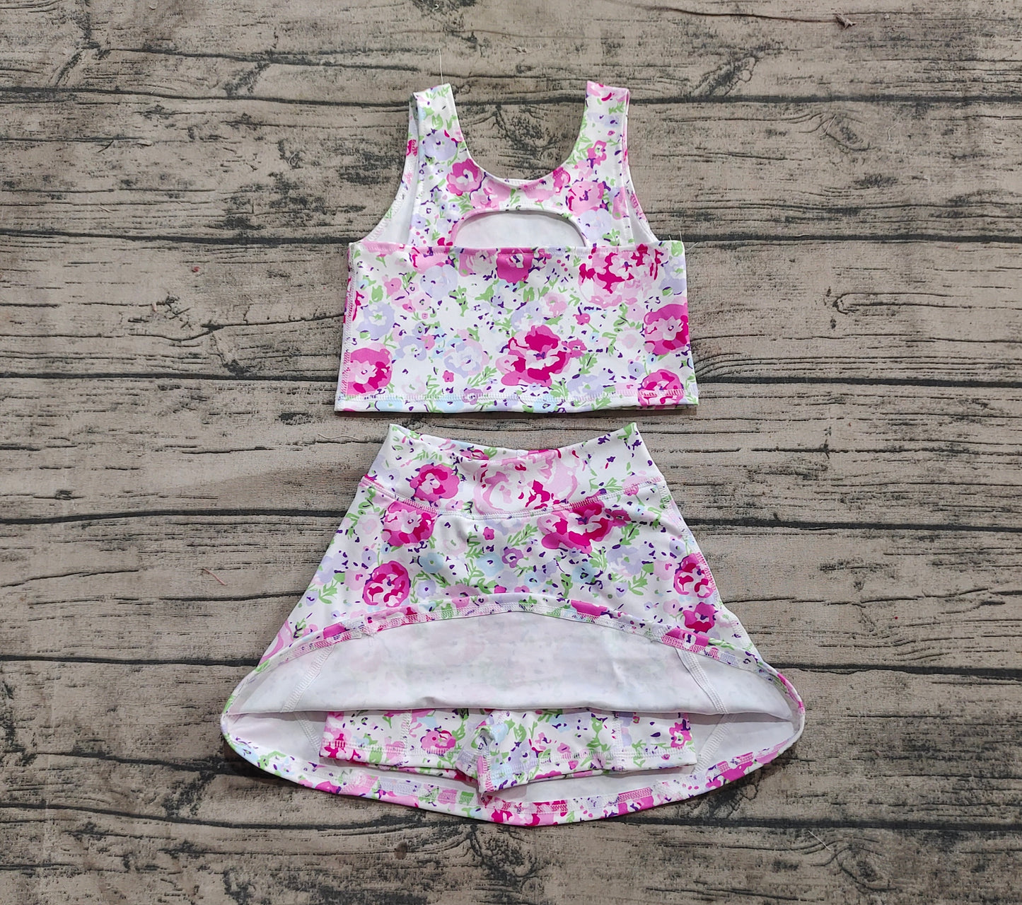 GSD1989 Baby Girls Pink Flowers Athletic Active Wear Top Shorts Skirts Clothes Sets D 4.1