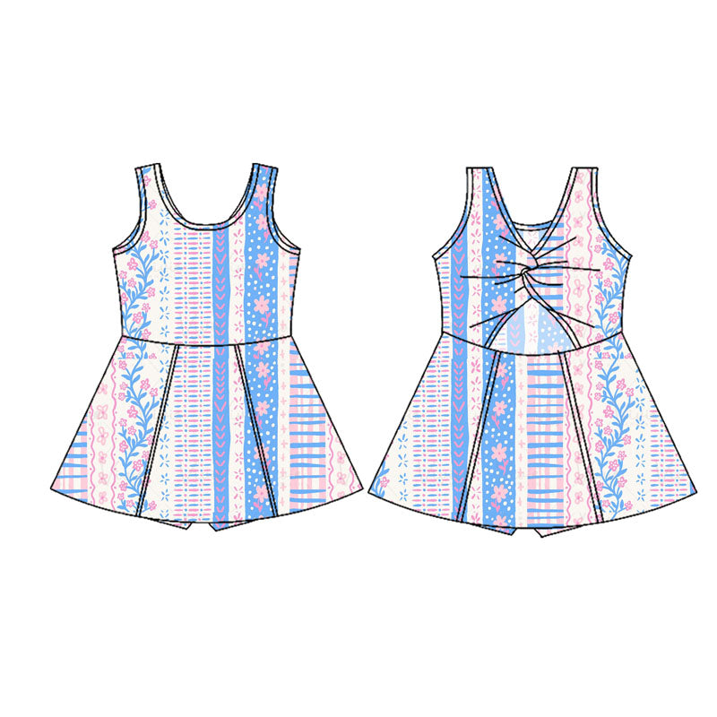 presale GSD1996 Baby Girls Blue Flowers Sleeveless Athletic Dresses D 2.10