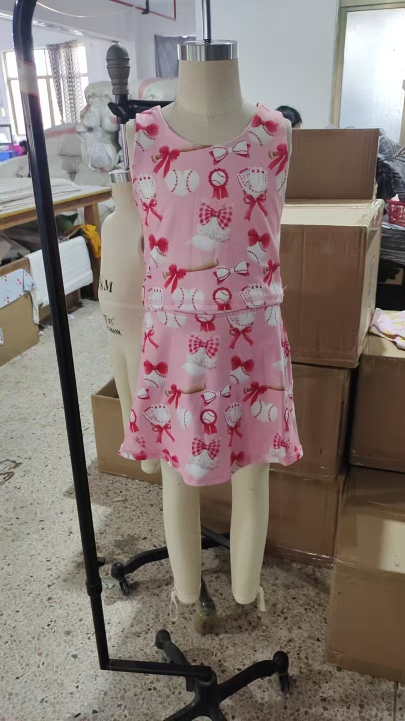 GSD2044 Baby Girls Baseball Bows Athletic Active Wear Top Shorts Skirts Clothes Sets D 4.16