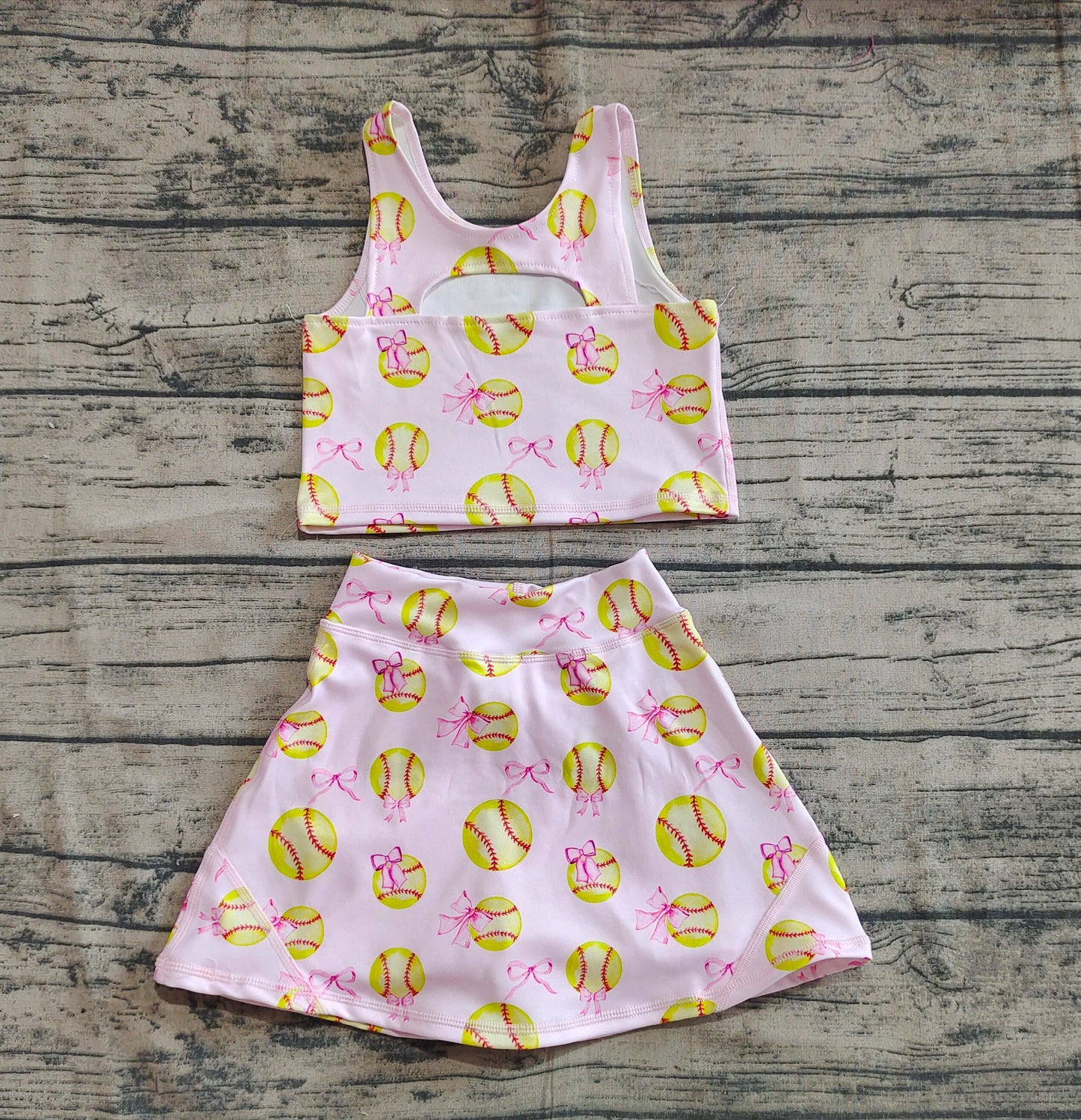 GSD2045 Baby Girls Softball Bows Athletic Active Wear Top Shorts Skirts Clothes Sets D 4.17
