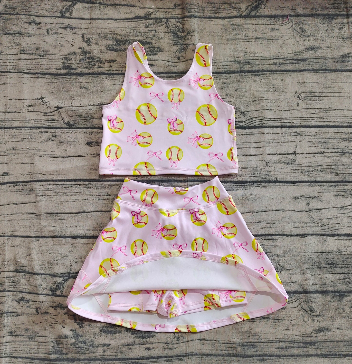 GSD2045 Baby Girls Softball Bows Athletic Active Wear Top Shorts Skirts Clothes Sets D 4.17