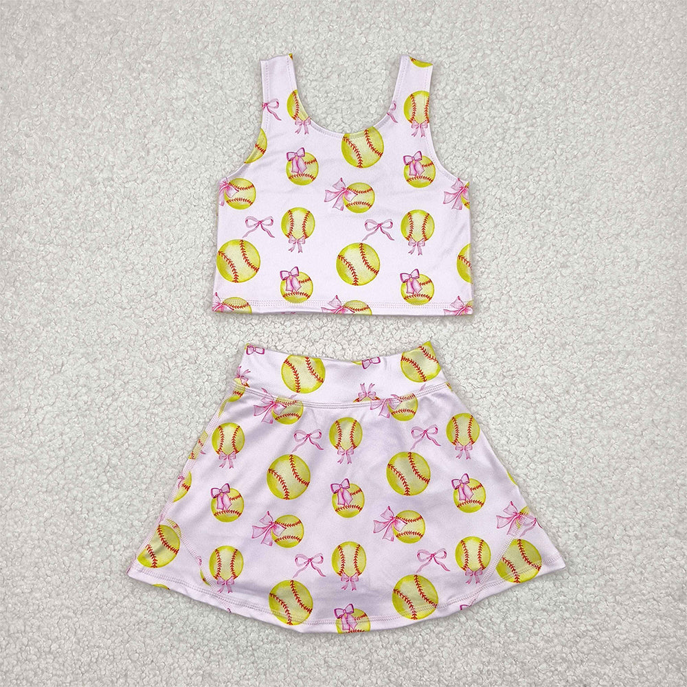 GSD2045 Baby Girls Softball Bows Athletic Active Wear Top Shorts Skirts Clothes Sets D 4.17
