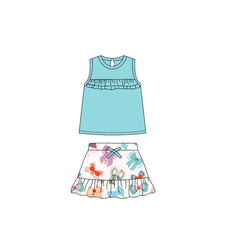 presale GSD2051 Solid Teal Sleeveless Cartoon Character Skirt Suit D 2.18