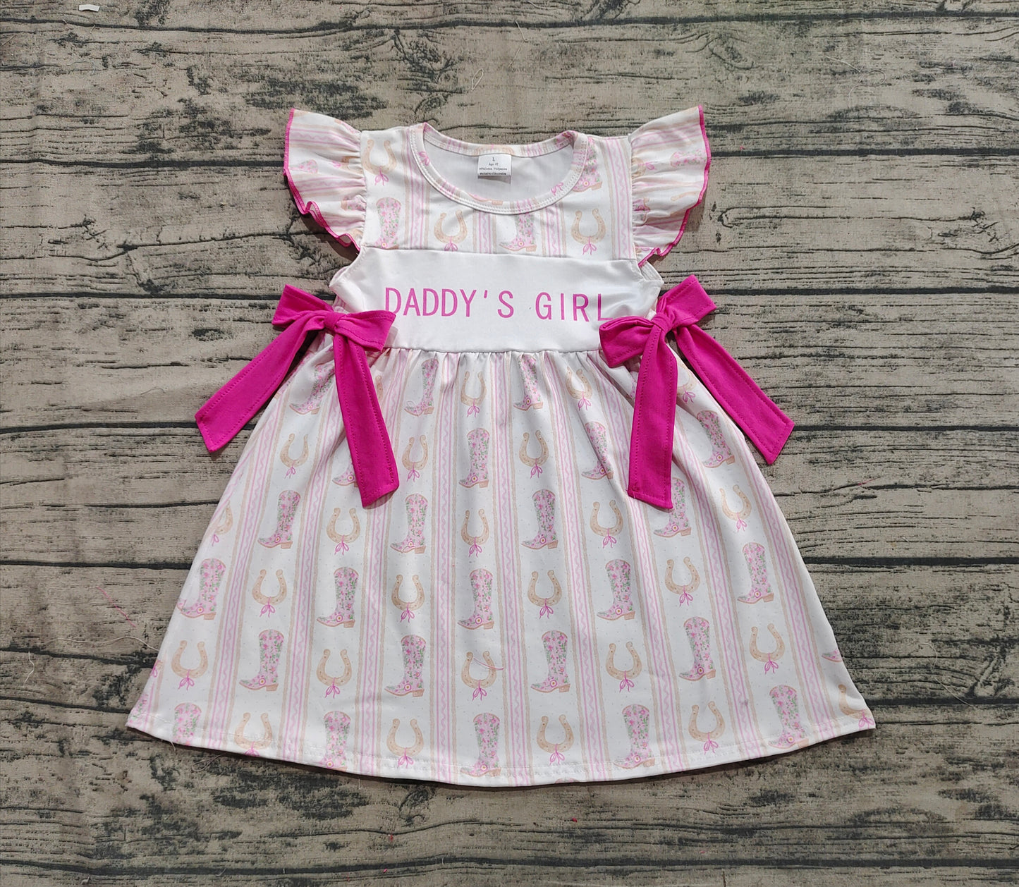 GSD2053 Baby Girls Western Daddy's Girl Bows Knee Length Dresses D 4.1